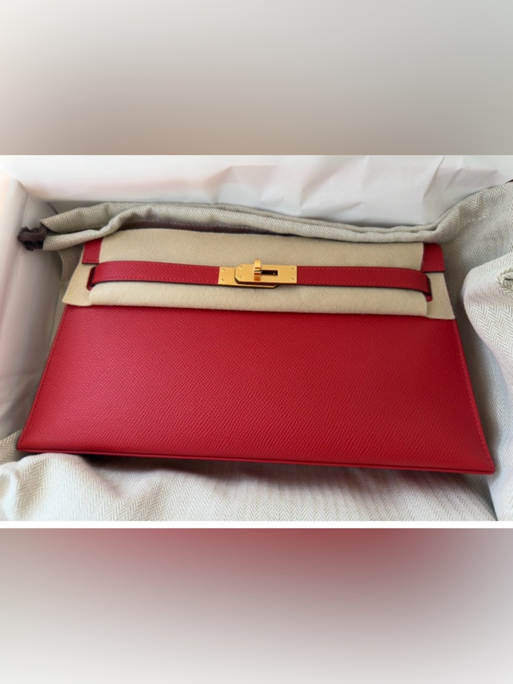 Hermès mini Kelly Elan Red Epsom Gold Hardware Clutch Crossbody Full Set New - Picture 4 of 17